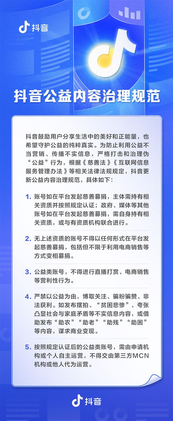 抖音发布公益内容治理新规：账号发起慈善募捐需严格认证(图1)