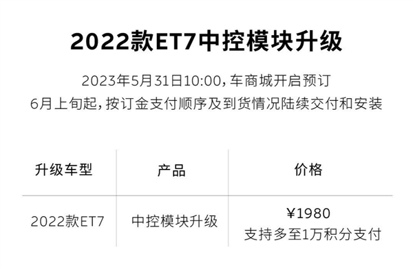 1980元 2022款蔚来ET7中控升级方案出炉：40W无线风冷充电来了(图3)