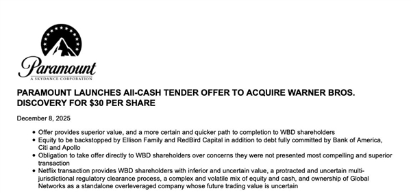 好莱坞的天要变了！Netflix遭截胡 派拉蒙7600亿元恶意收购华纳兄弟