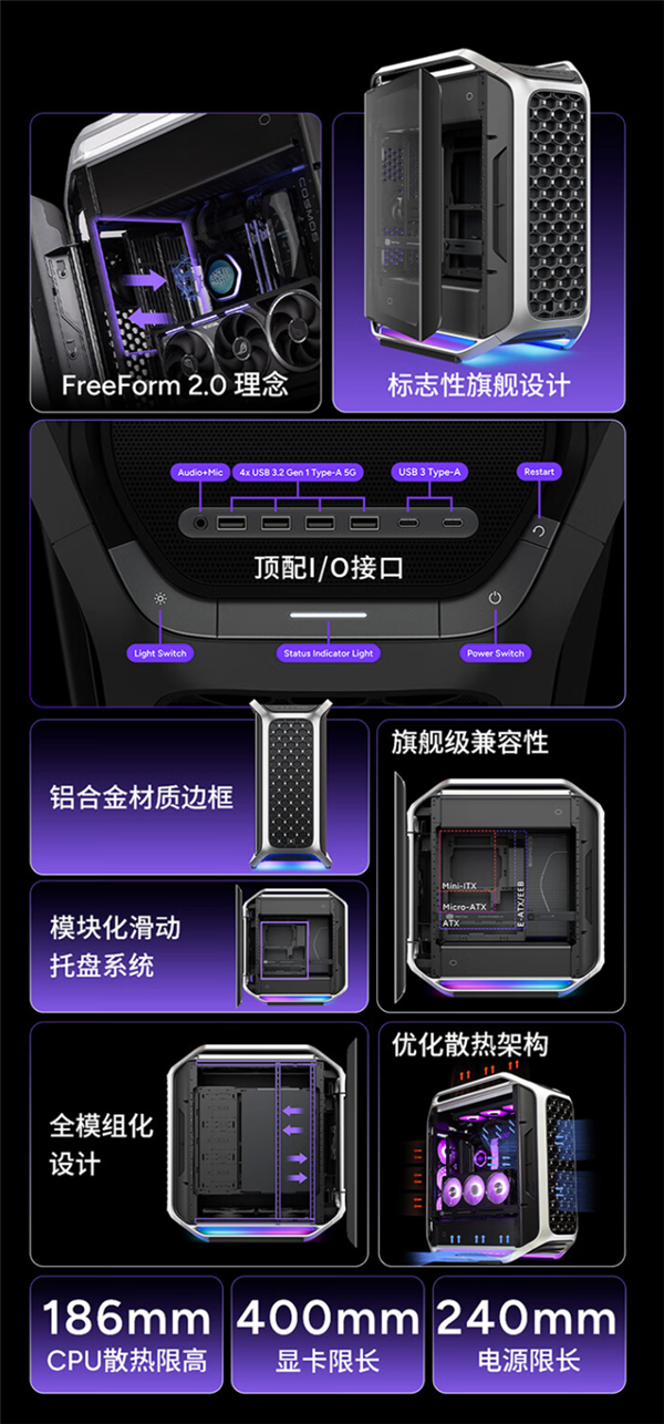 酷冷至尊COSMOS Alpha机箱首发3499元：曲面铝合金框架 钢化玻璃面板(图3)